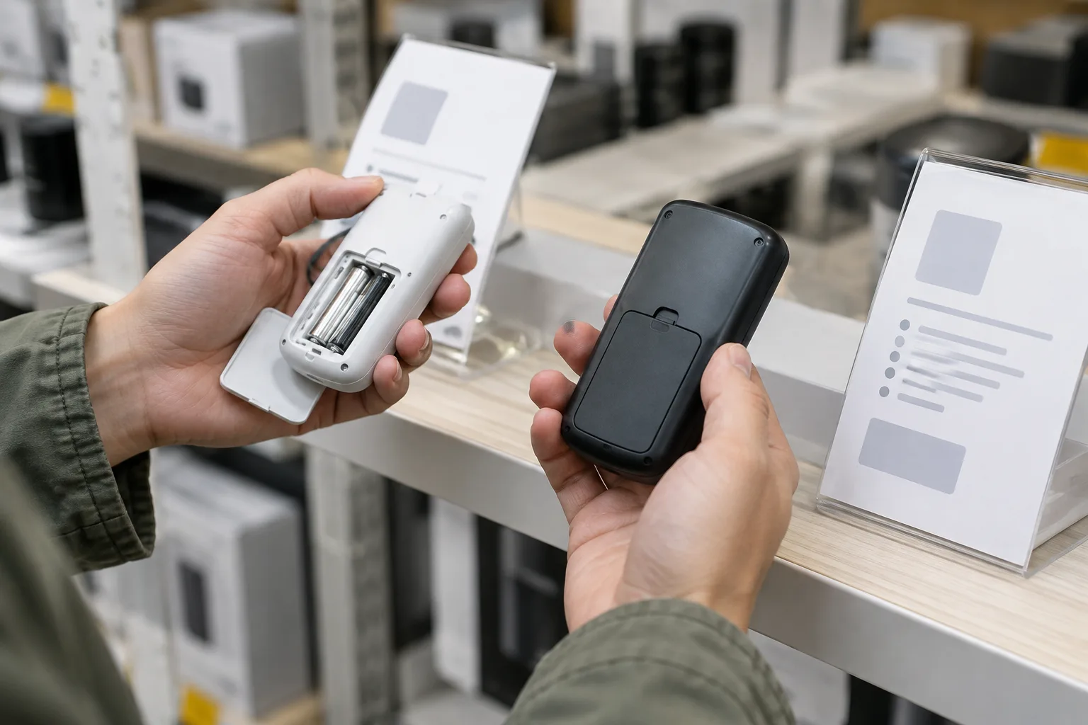 Une personne compare deux appareils électroniques et examine l’accès à leurs composants.